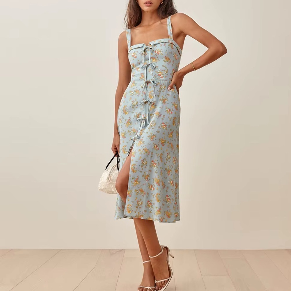 Reformation Blue Floral Midi Dress
